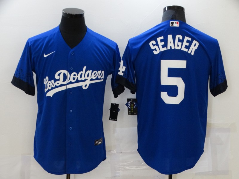 Men Los Angeles Dodgers 5 Seager Blue City Edition Game Nike 2021 MLB Jersey